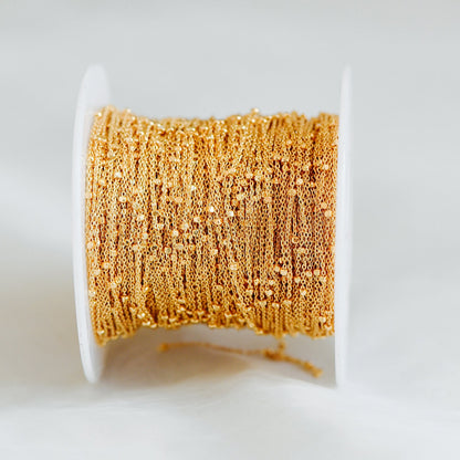 Gold/ Silver Tone Cube Beaded Chains, 0.8mm Cable Chain with 1.3mm Cube Beads, Thin Craft Jewelry Chain (#LK-196)/ 1 Meter=3.3 ft