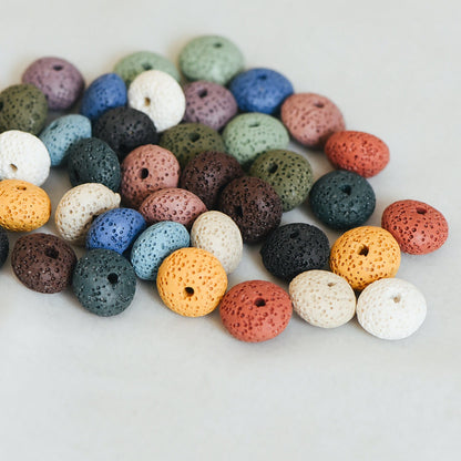 35pcs Volcanic Stone Rondelle Beads 16x10mm, Natural Lava Beads Wholesale, Rainbow Mix Color (#V6087)
