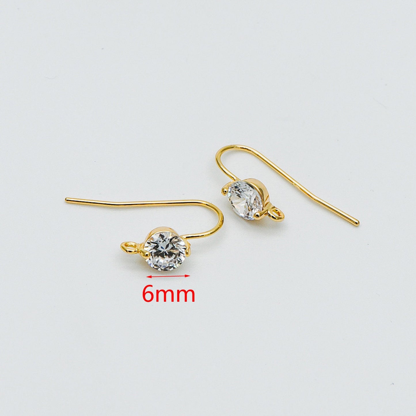 10pcs CZ Pave Gold Earring Hook with Loop, 18K Gold Plated Brass Earwires, Craft Earring Components (GB-1125-D)