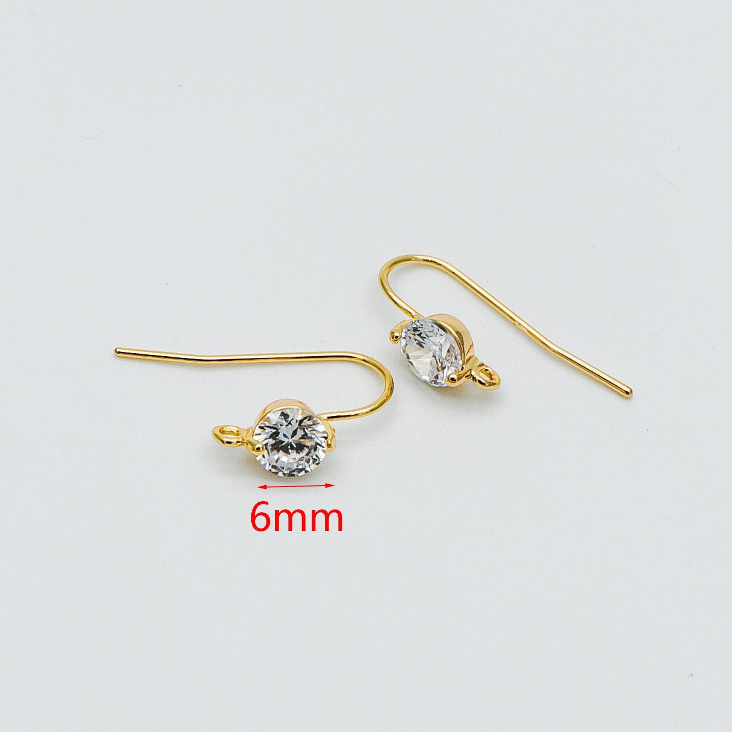 10pcs CZ Pave Gold Earring Hook with Loop, 18K Gold Plated Brass Earwires, Craft Earring Components (GB-1125-D)
