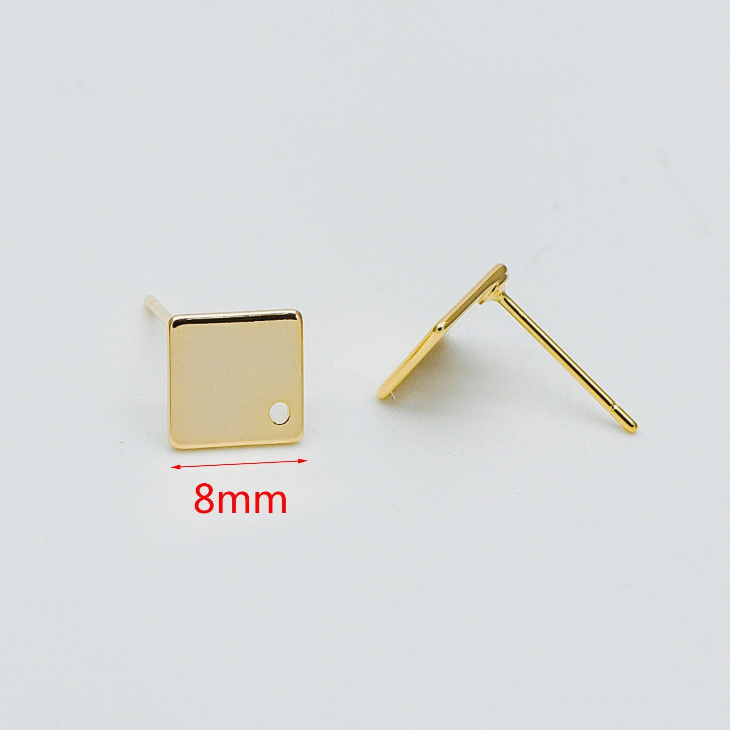 10pcs Gold Ear Posts with Loops, 18K Gold Plated Brass, Square Triangle Rhombus Round, Geometric Stud Earring Components (GB-494)