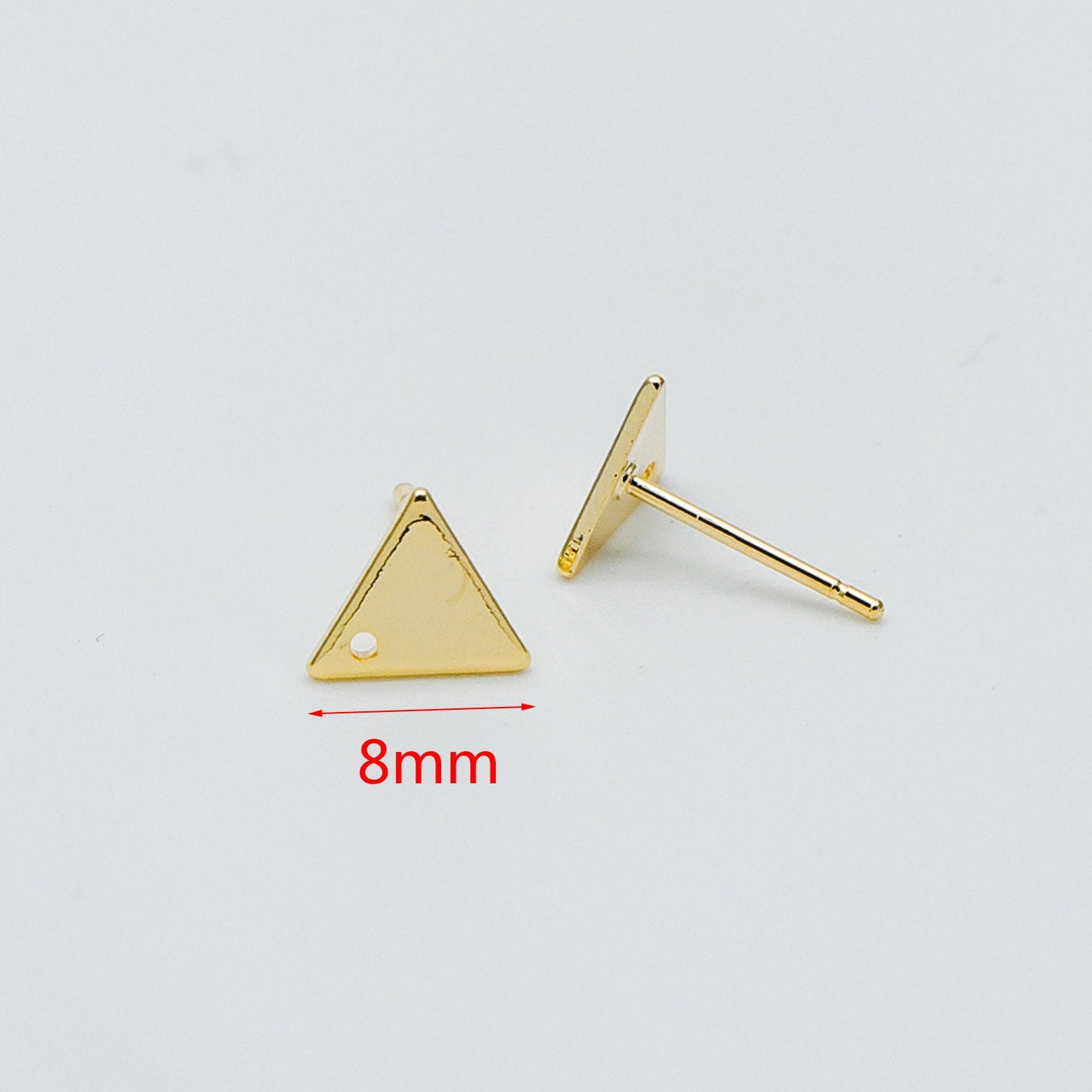 10pcs Gold Ear Posts with Loops, 18K Gold Plated Brass, Square Triangle Rhombus Round, Geometric Stud Earring Components (GB-494)