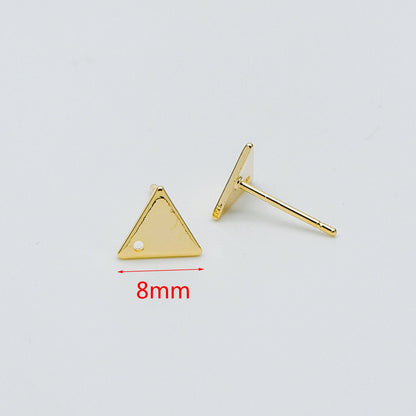 10pcs Gold Ear Posts with Loops, 18K Gold Plated Brass, Square Triangle Rhombus Round, Geometric Stud Earring Components (GB-494)