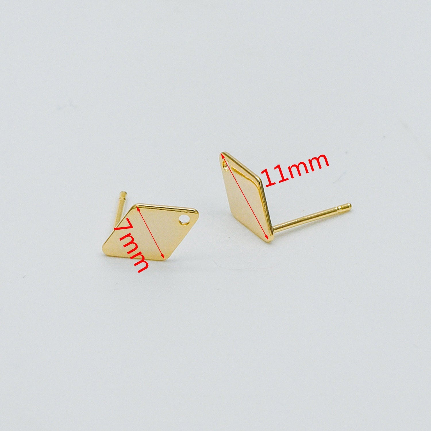 10pcs Gold Ear Posts with Loops, 18K Gold Plated Brass, Square Triangle Rhombus Round, Geometric Stud Earring Components (GB-494)