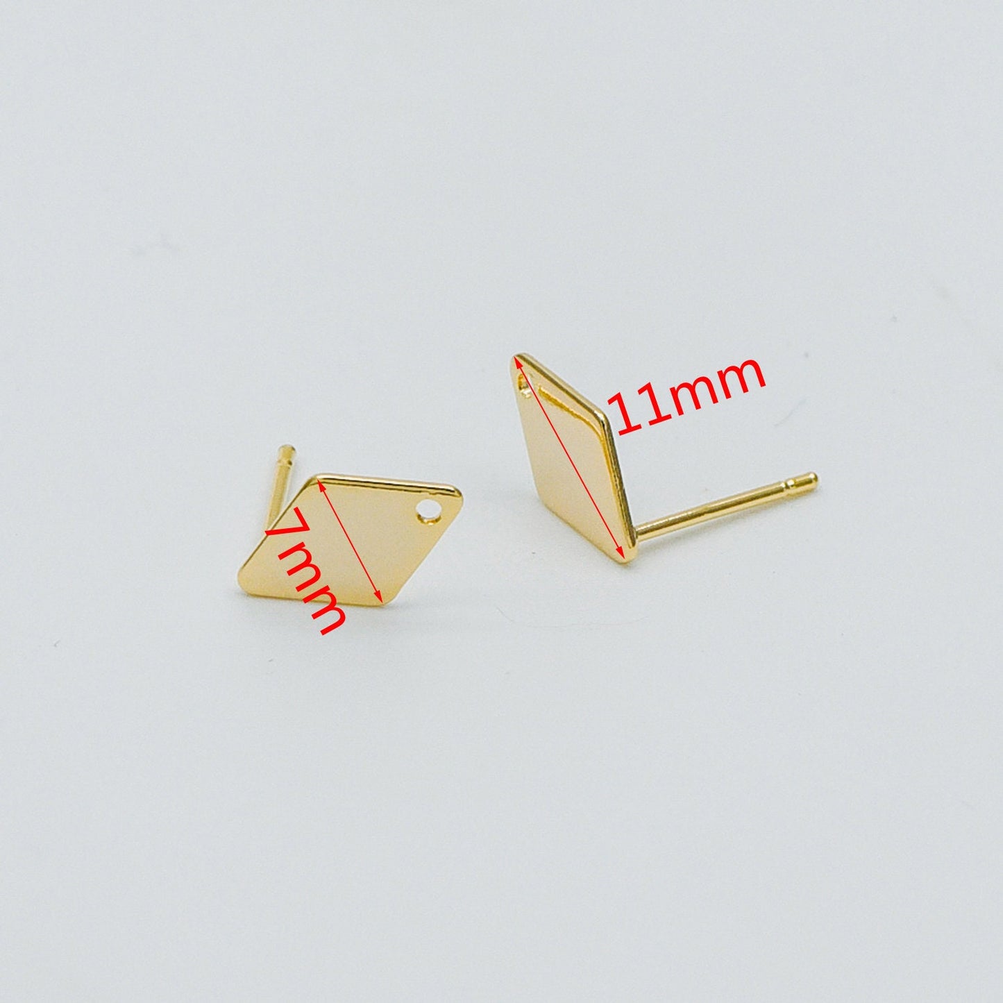 10pcs Gold Ear Posts with Loops, 18K Gold Plated Brass, Square Triangle Rhombus Round, Geometric Stud Earring Components (GB-494)