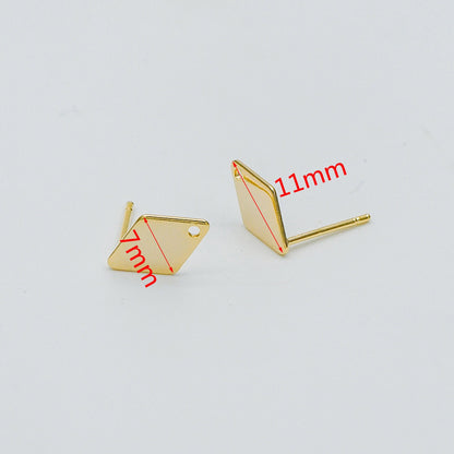 10pcs Gold Ear Posts with Loops, 18K Gold Plated Brass, Square Triangle Rhombus Round, Geometric Stud Earring Components (GB-494)