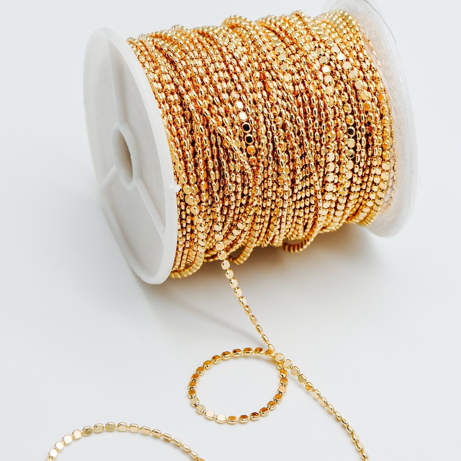 Gold plated Brass Beaded Chains 2mm, Craft Jewelry Chain (#LK-198)/ 1 Meter=3.3 ft