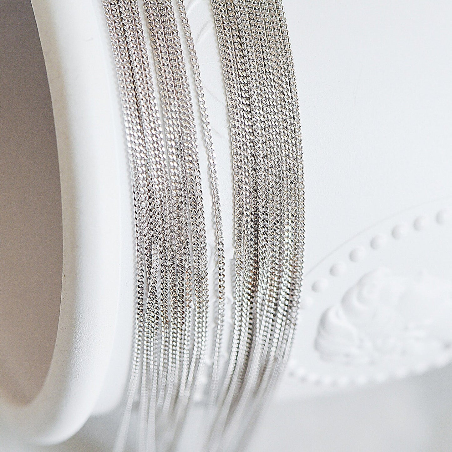 Sterling Silver .925 Curb Chain 1mm, Finished Dainty Necklace Chains, Rhodium plated 18 Inch Ready to Wear (CY-014)