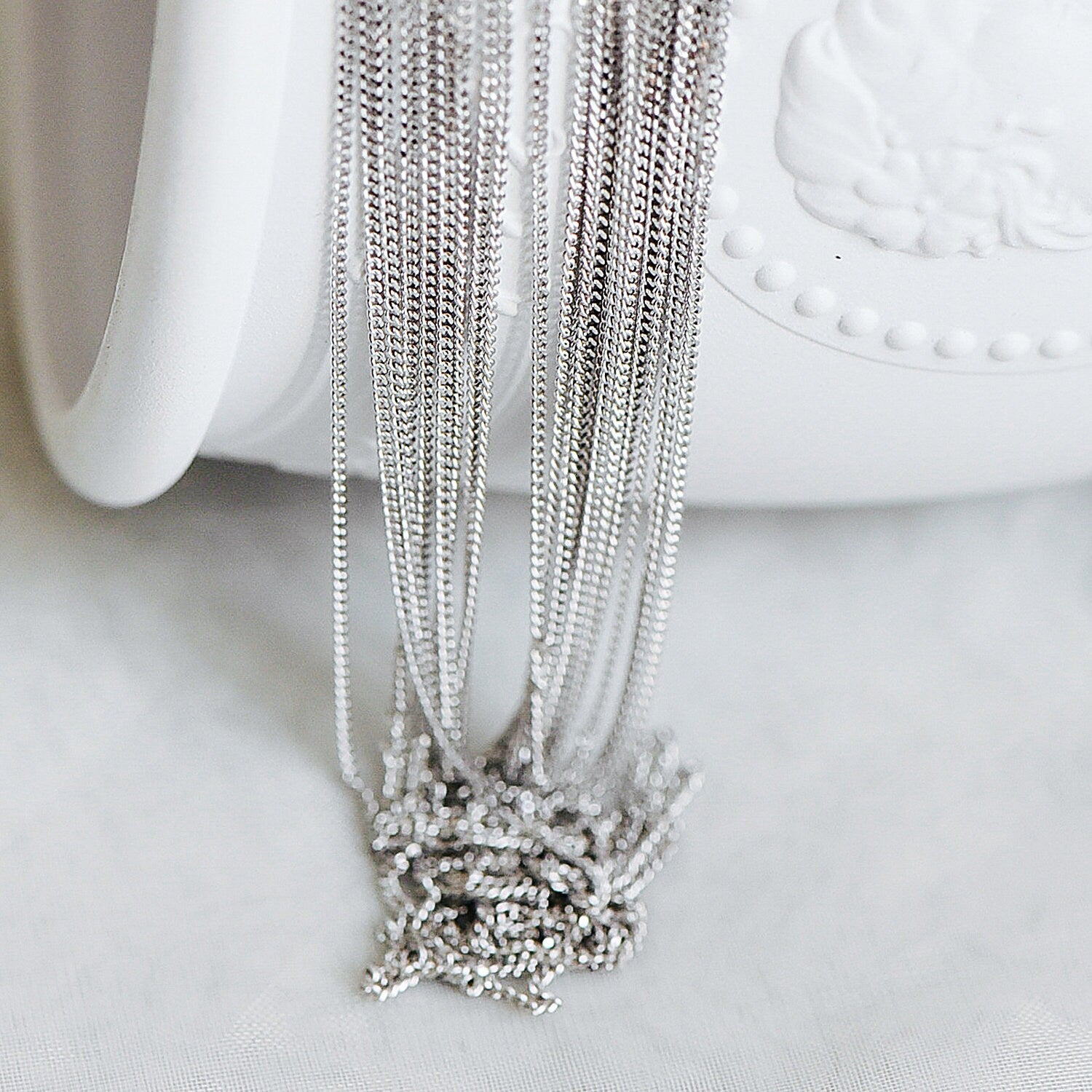 Sterling Silver .925 Curb Chain 1mm, Finished Dainty Necklace Chains, Rhodium plated 18 Inch Ready to Wear (CY-014)