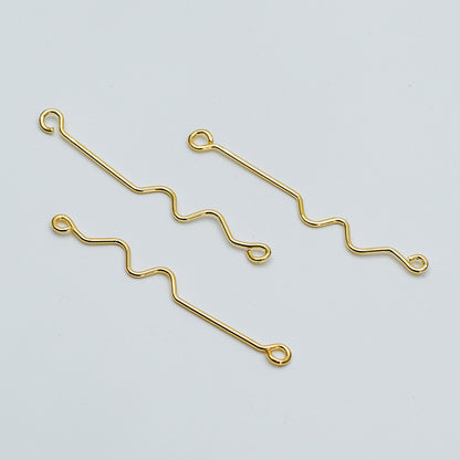 10pcs Gold Earring Wire Charms, Gold plated Brass Chain Bar Pendants, Earwire Connector Findings 50mm (GB-454)