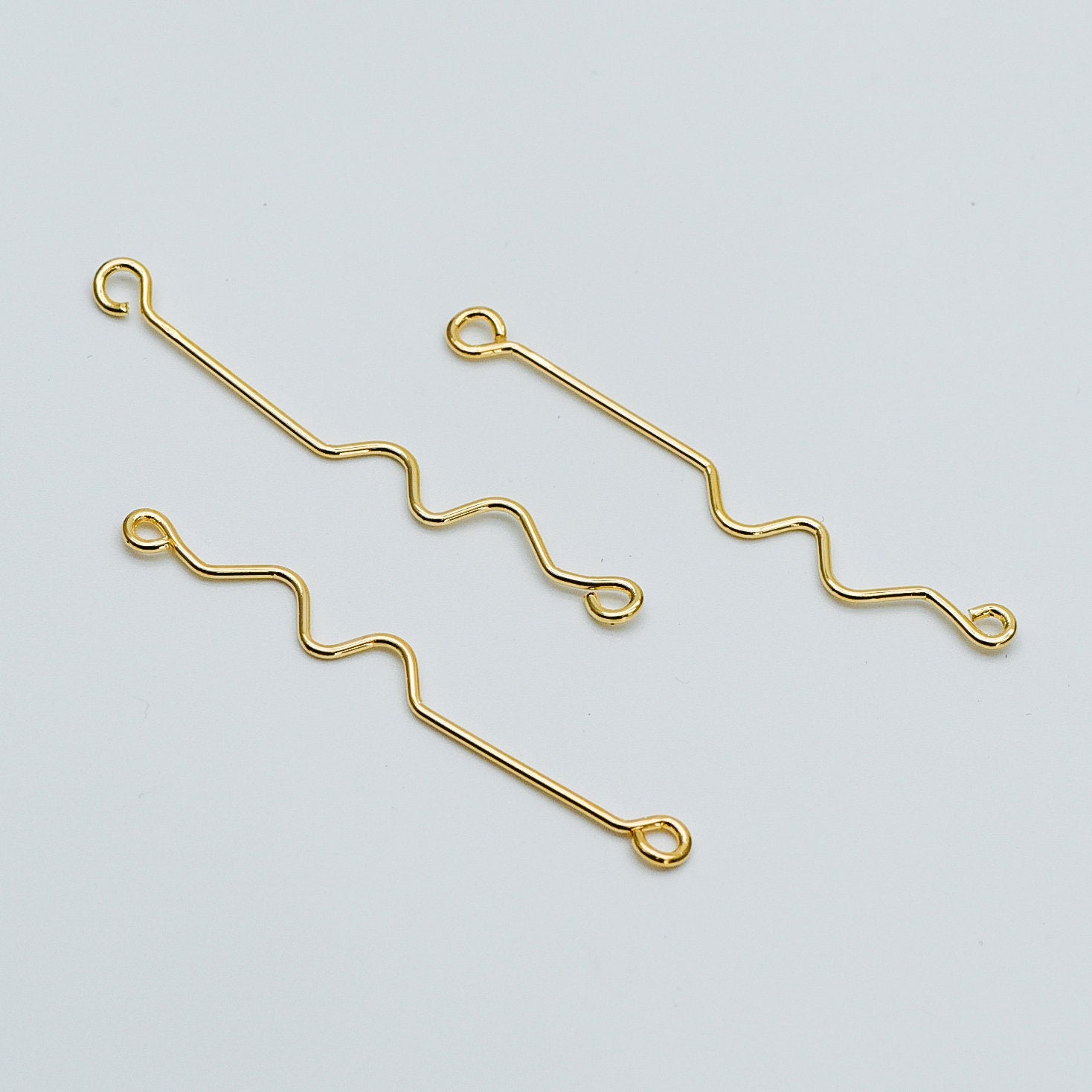 10pcs Gold Earring Wire Charms, Gold plated Brass Chain Bar Pendants, Earwire Connector Findings 50mm (GB-454)