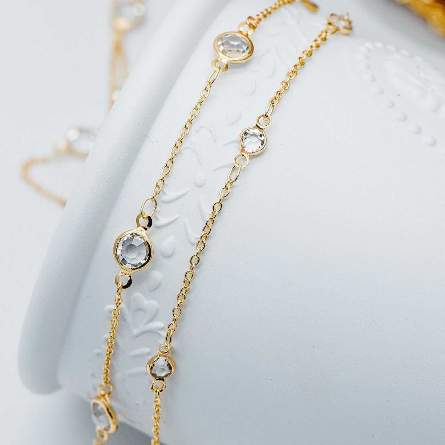 Gold plated Brass Crystal Beaded Chains, 4.5/ 7mm Round Coin Glass Beads, Lead Nickel Free (#LK-147)/ 1 Meter=3.3 ft
