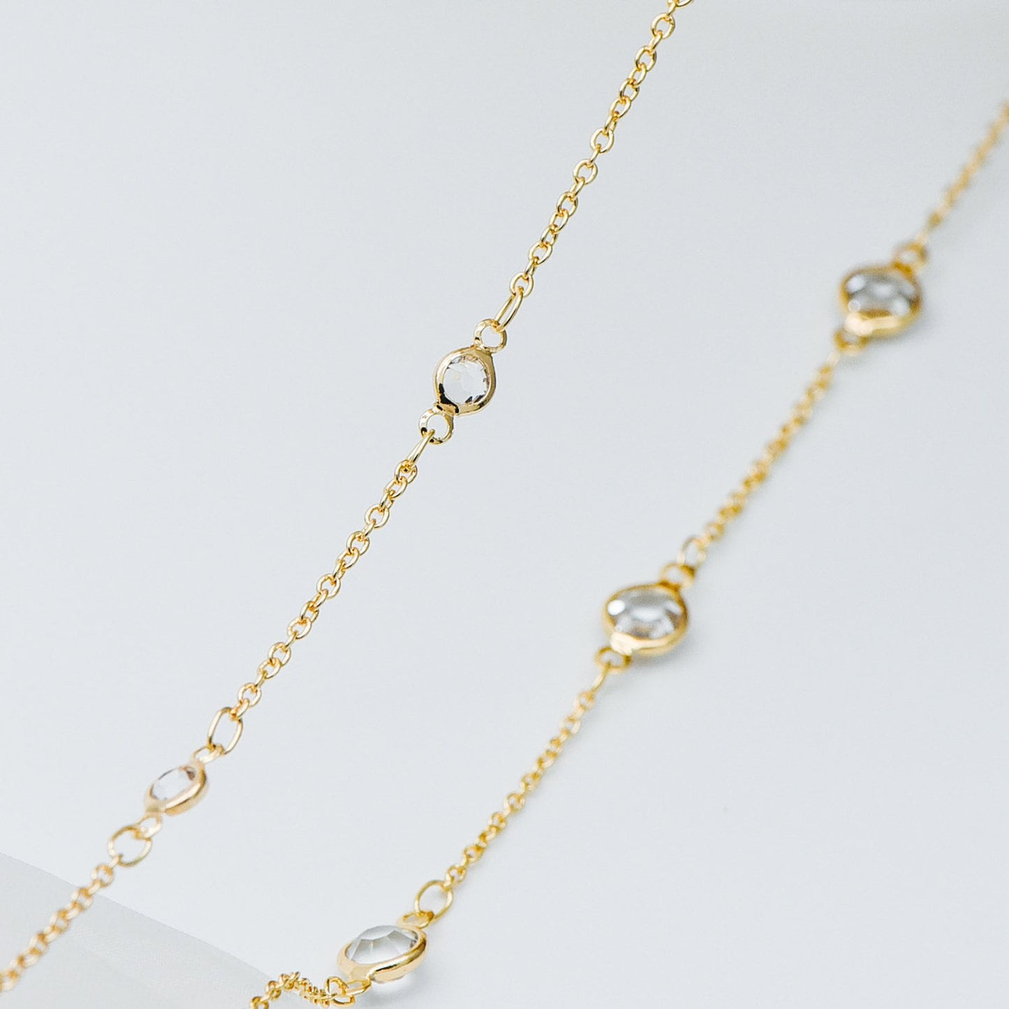 Gold plated Brass Crystal Beaded Chains, 4.5/ 7mm Round Coin Glass Beads, Lead Nickel Free (#LK-147)/ 1 Meter=3.3 ft