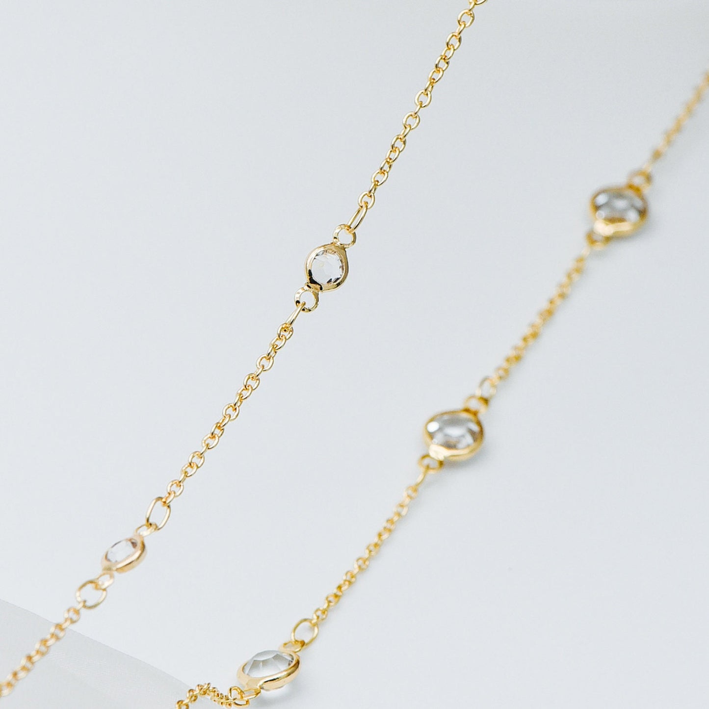 Gold plated Brass Crystal Beaded Chains, 4.5/ 7mm Round Coin Glass Beads, Lead Nickel Free (#LK-147)/ 1 Meter=3.3 ft