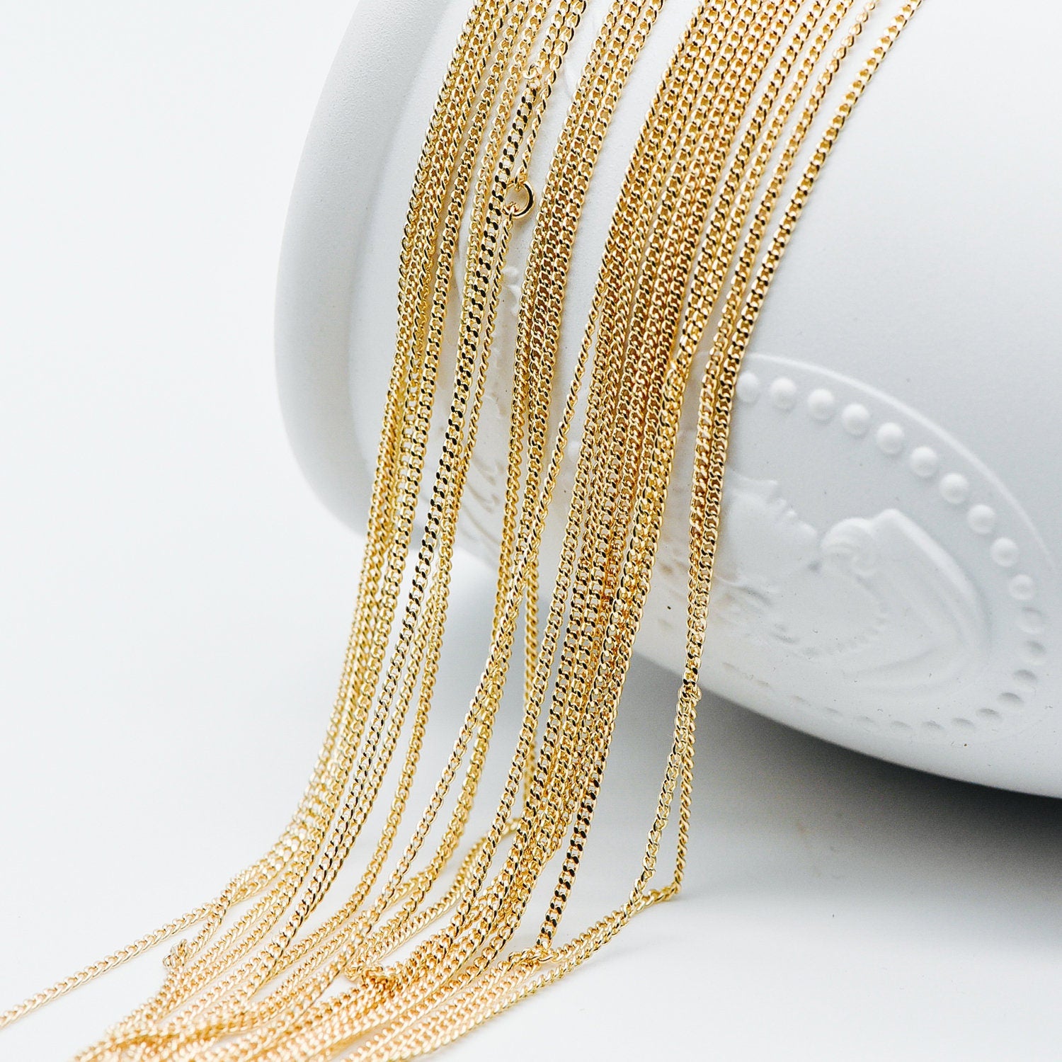 Gold/ Silver Dainty Curb Chains, Gold/ Rhodium plated Brass Finished Necklace, 16.5/ 17.5/ 20 Inches Adjustable, Ready to Wear (#LK-199)