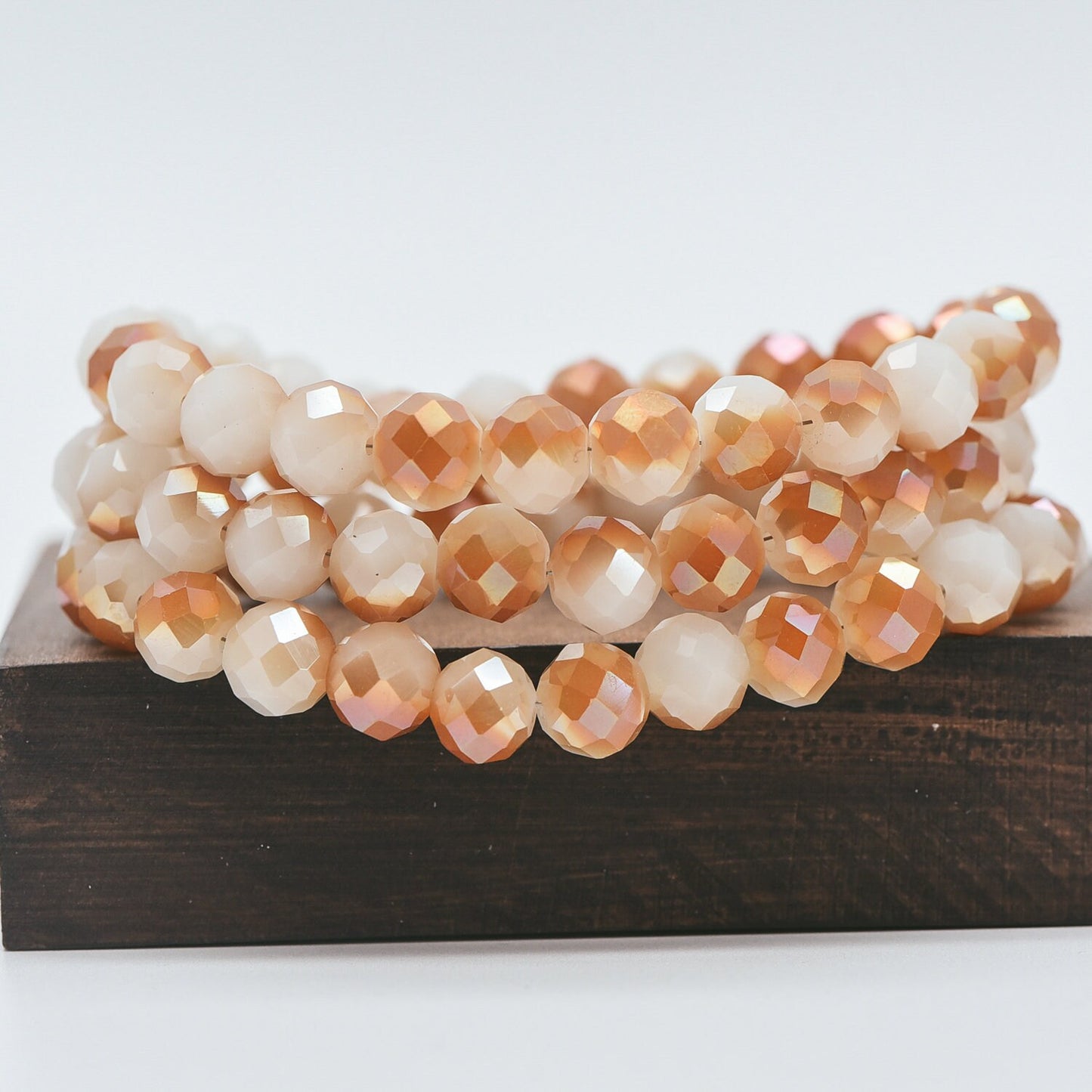 Faceted Crystal Glass Round Beads 10mm White Orange-(48QZ10-4)/ 70pcs