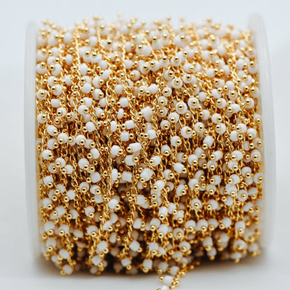 Gold plated Brass Beaded Chains, 1.8mm Chain with Glass Seed Beads, Necklace Chain Components (#LK-201)/ 1 Meter=3.3 ft