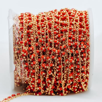 Gold plated Brass Beaded Chains, 1.8mm Chain with Glass Seed Beads, Necklace Chain Components (#LK-201)/ 1 Meter=3.3 ft