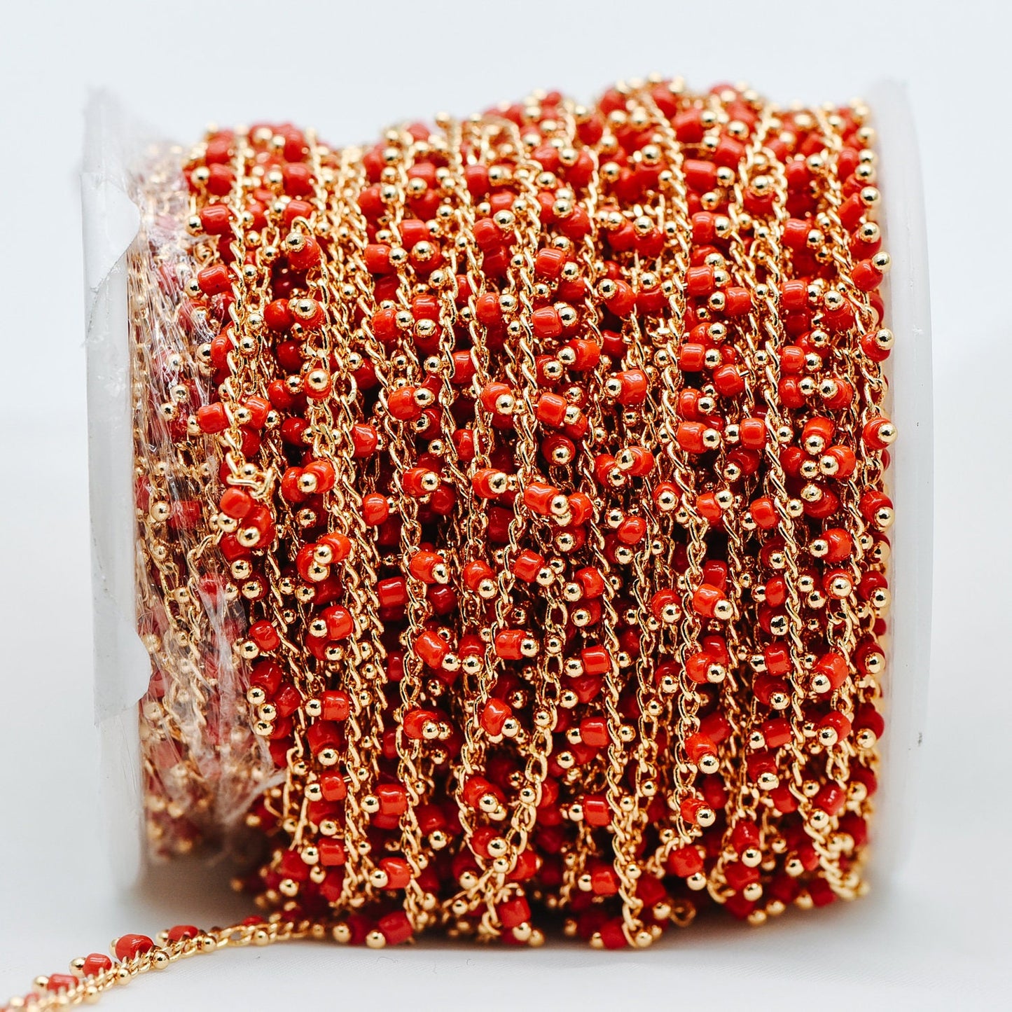 Gold plated Brass Beaded Chains, 1.8mm Chain with Glass Seed Beads, Necklace Chain Components (#LK-201)/ 1 Meter=3.3 ft