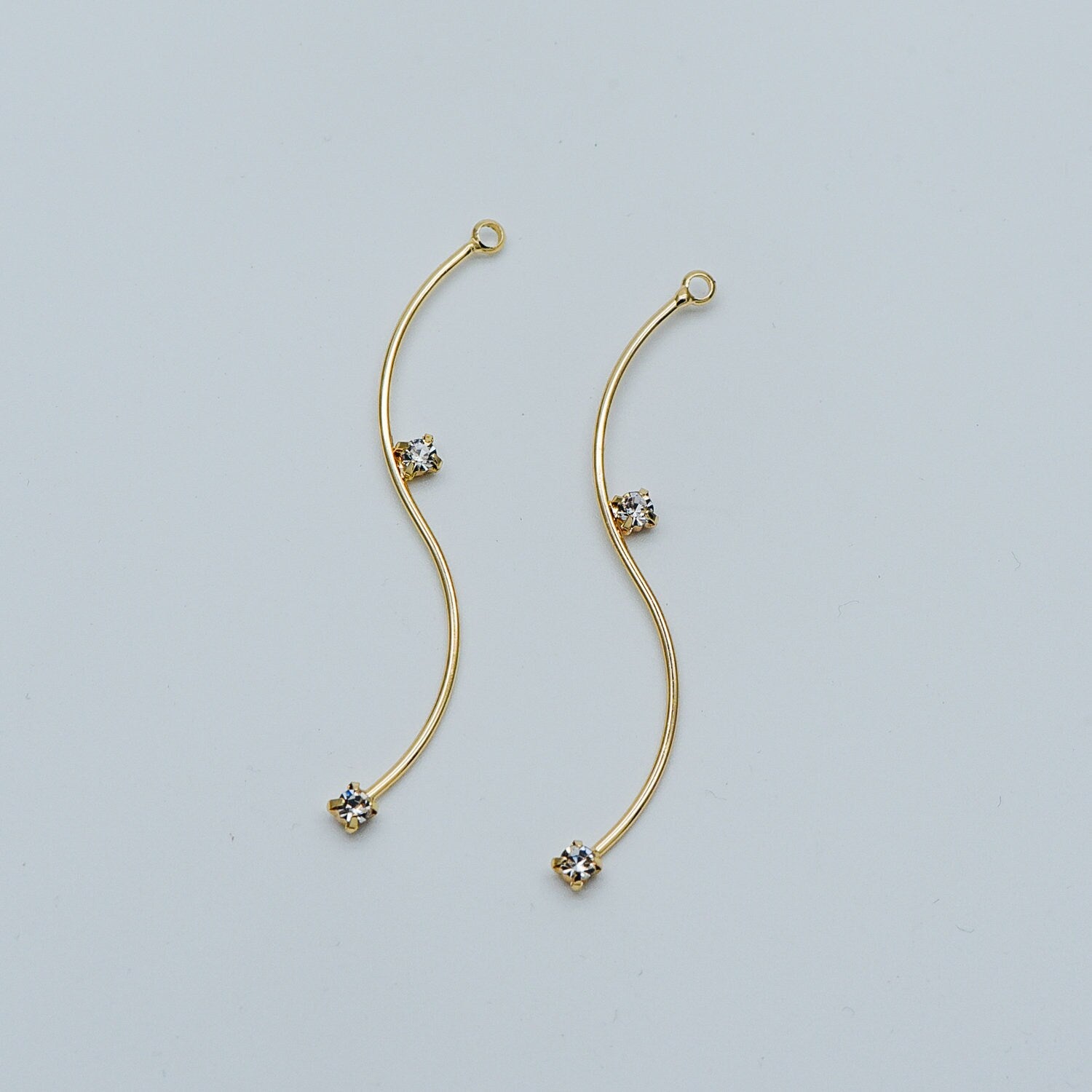 8pcs CZ Pave Gold Wire Charms 56mm, Earring Components, Earwire Threader Pendants (GB-459)