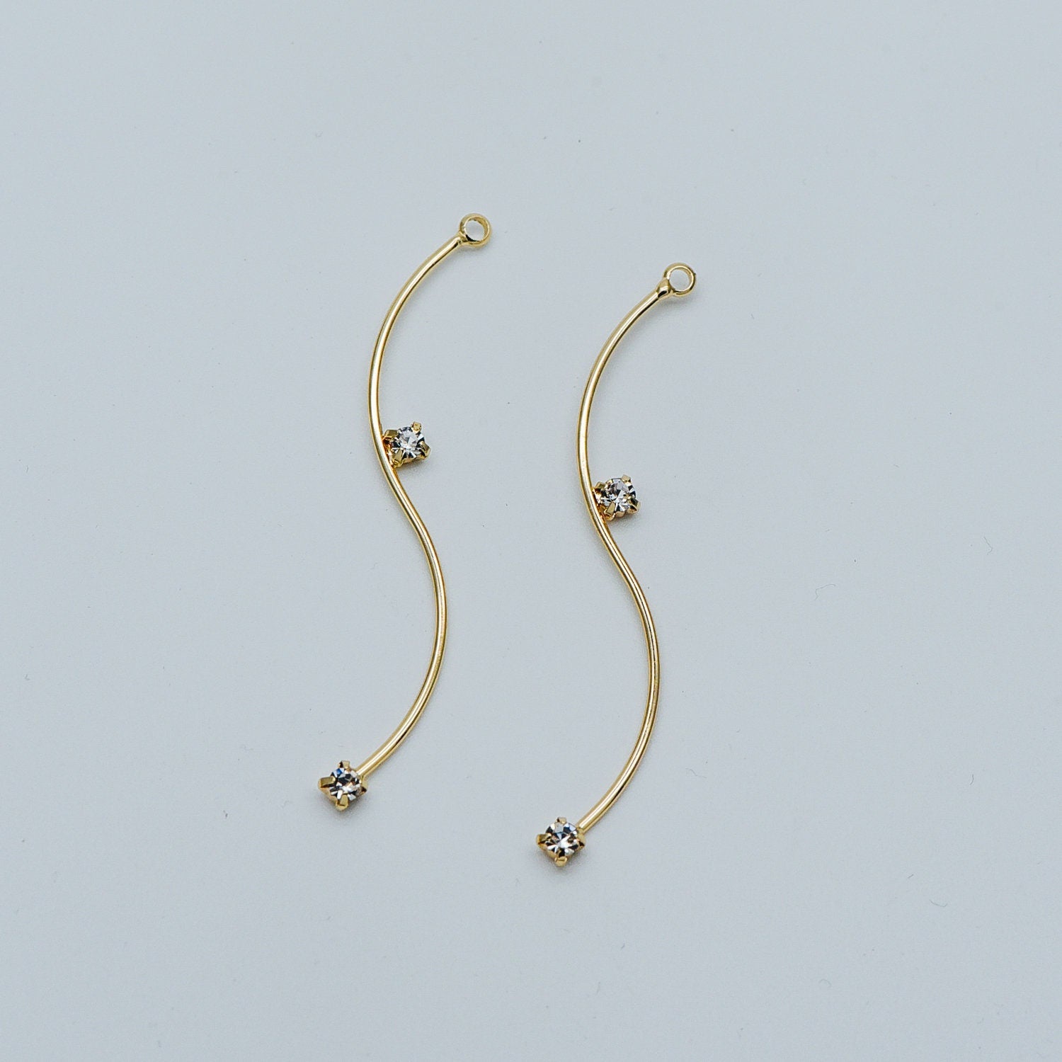 8pcs CZ Pave Gold Wire Charms 56mm, Earring Components, Earwire Threader Pendants (GB-459)