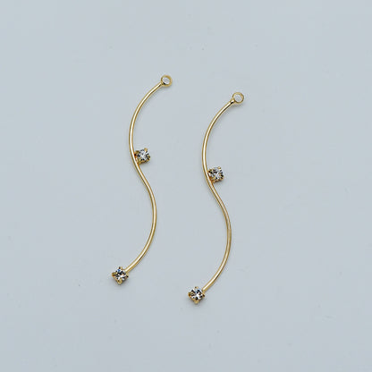 8pcs CZ Pave Gold Wire Charms 56mm, Earring Components, Earwire Threader Pendants (GB-459)