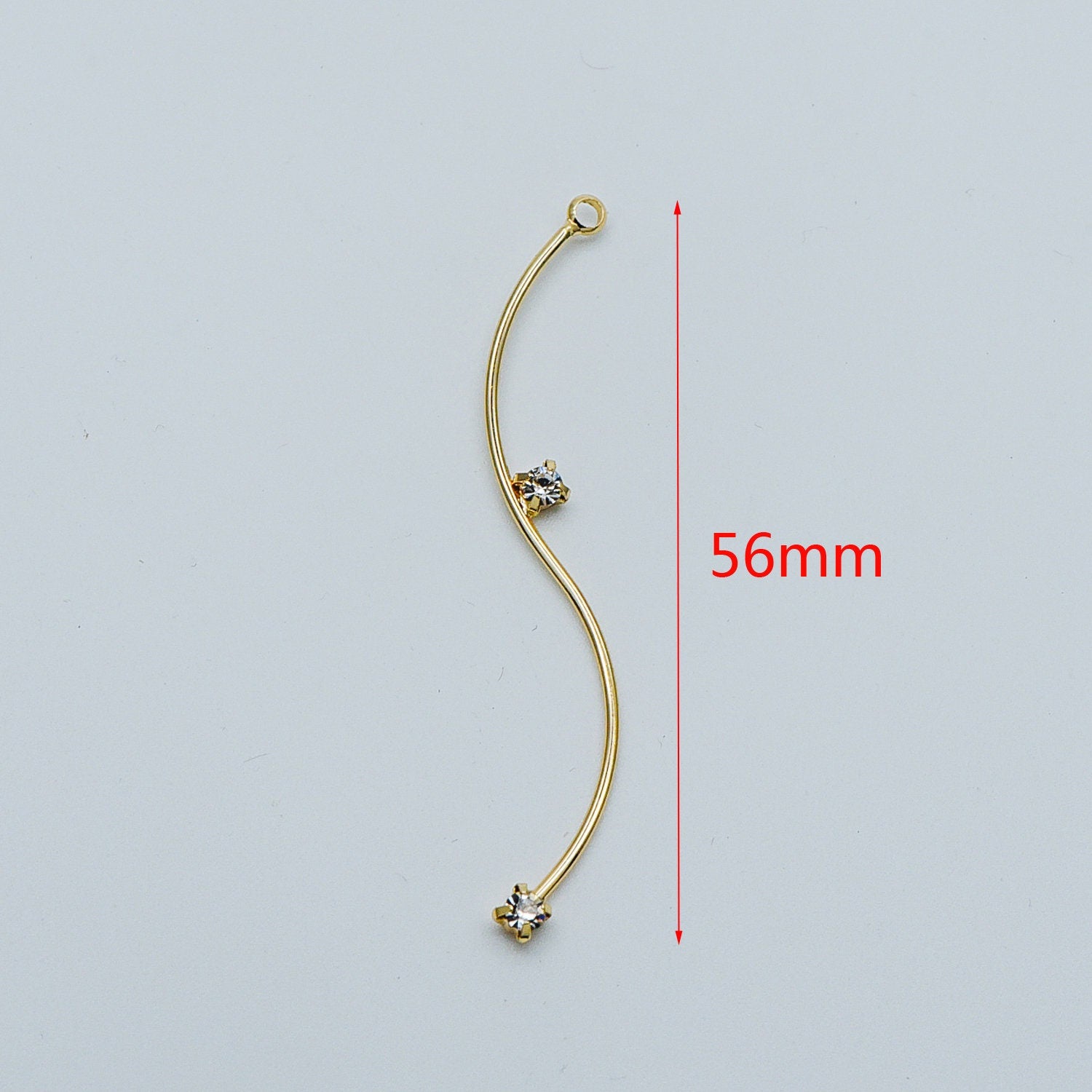 8pcs CZ Pave Gold Wire Charms 56mm, Earring Components, Earwire Threader Pendants (GB-459)