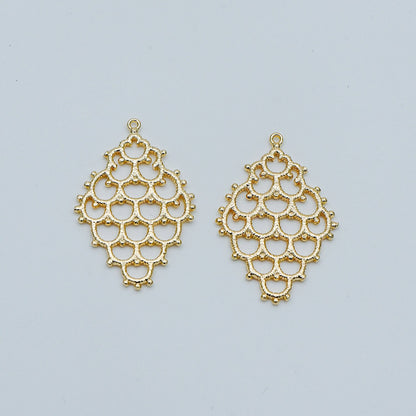 10pcs Gold plated Brass Filigree Charm Pendants 29x19mm (GB-464)