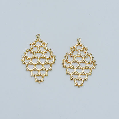 10pcs Gold plated Brass Filigree Charm Pendants 29x19mm (GB-464)