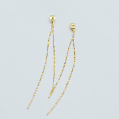 10pcs Gold/ Silver Tone Ear Back Stoppers, Earring Nuts with Long Tassel Chain 90mm, Earring Component Findings (GB-245-D)