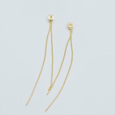 10pcs Gold/ Silver Tone Ear Back Stoppers, Earring Nuts with Long Tassel Chain 90mm, Earring Component Findings (GB-245-D)