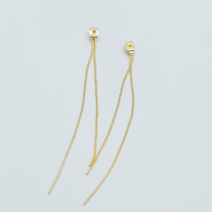 10pcs Gold/ Silver Tone Ear Back Stoppers, Earring Nuts with Long Tassel Chain 90mm, Earring Component Findings (GB-245-D)