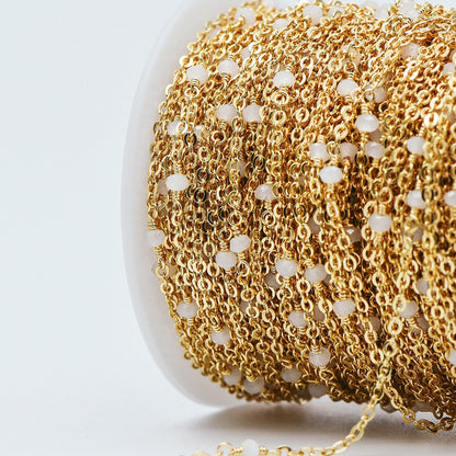 Gold plated Brass Crystal Bead Chains, 1.8mm Beaded Chains with 3mm Glass Rondelles, Black Grey White (#LK-145)/ 1 Meter=3.3 ft