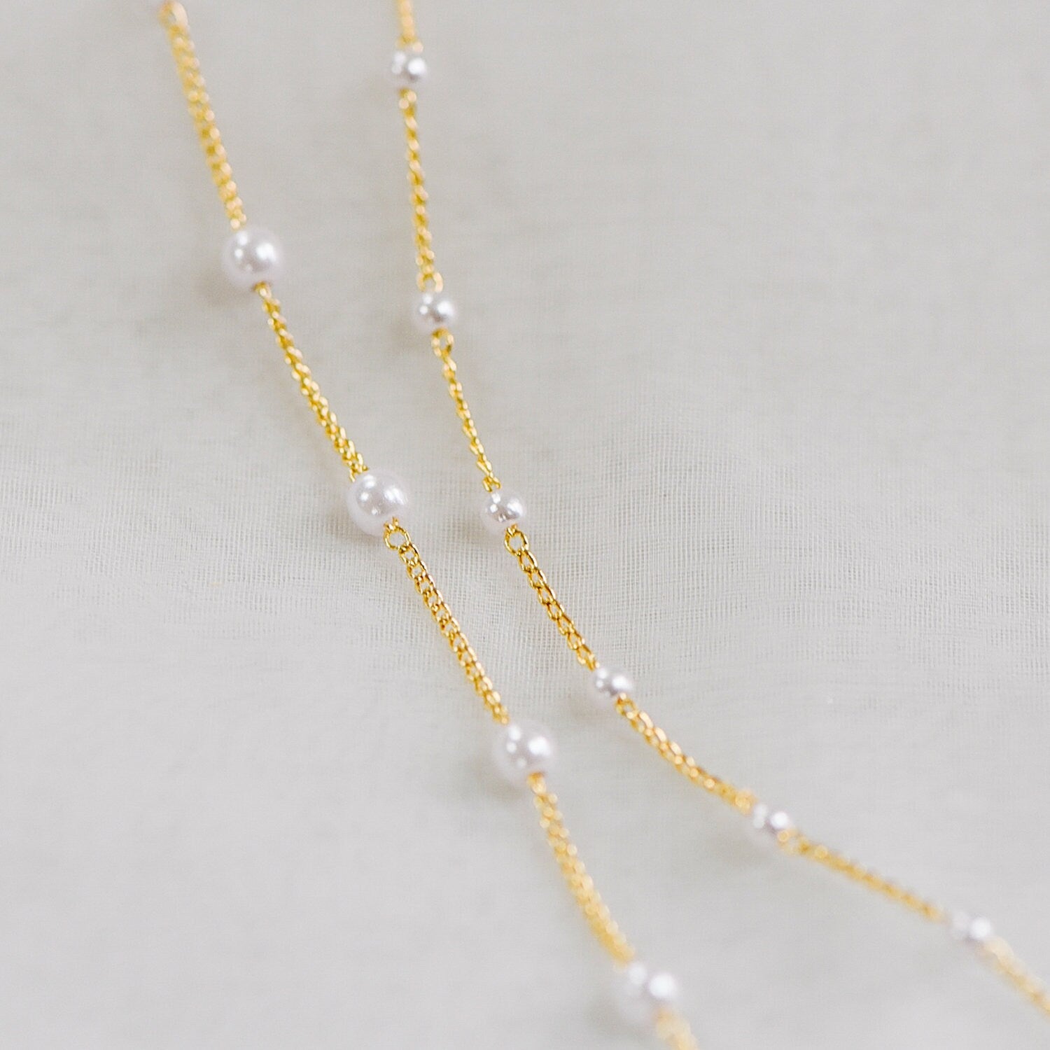 Gold Faux Pearl Beaded Chain, 18K Gold plated Brass Chain with Faux Pearl 3 / 4mm (LK-159) / 1 meter= 3.3ft