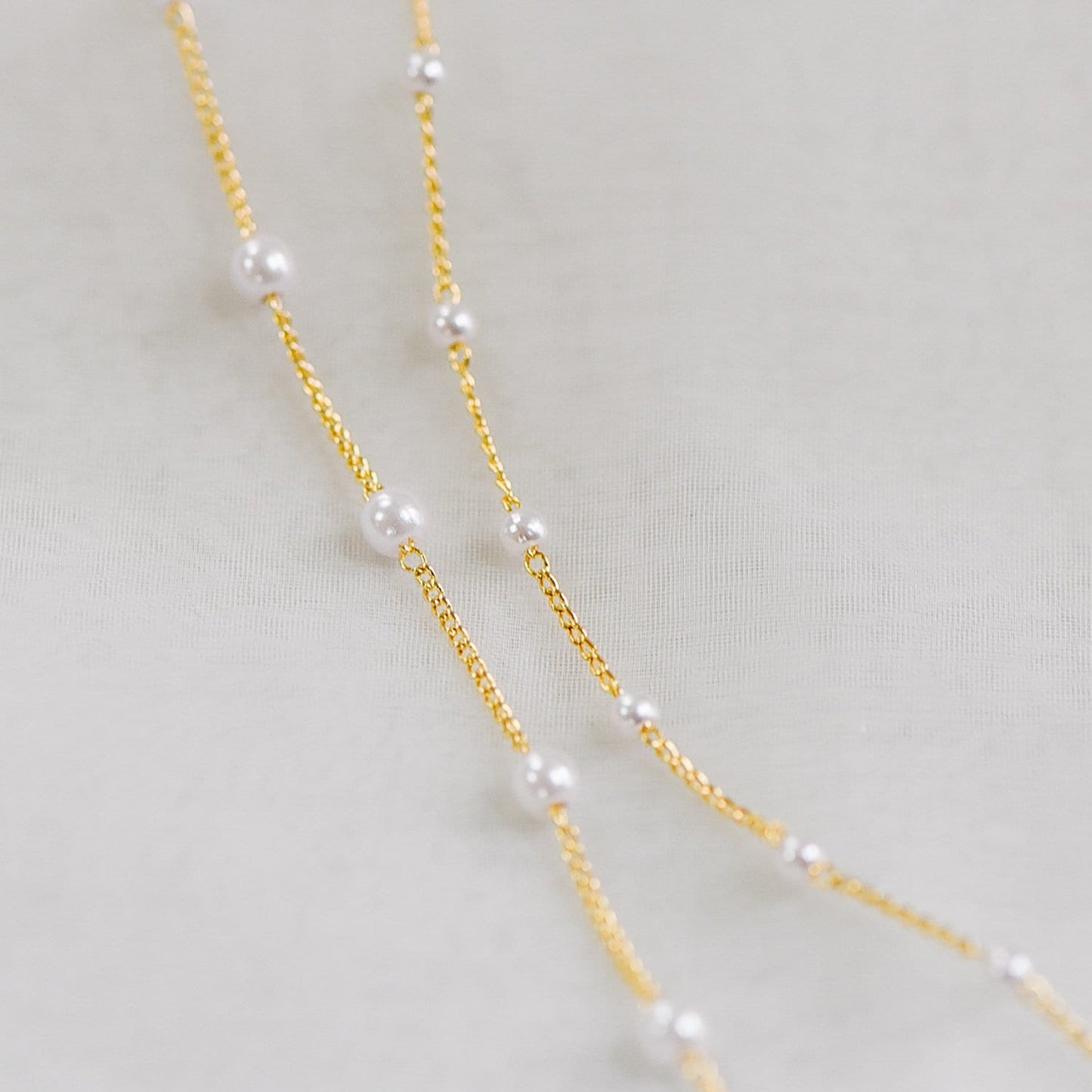 Gold Faux Pearl Beaded Chain, 18K Gold plated Brass Chain with Faux Pearl 3 / 4mm (LK-159) / 1 meter= 3.3ft