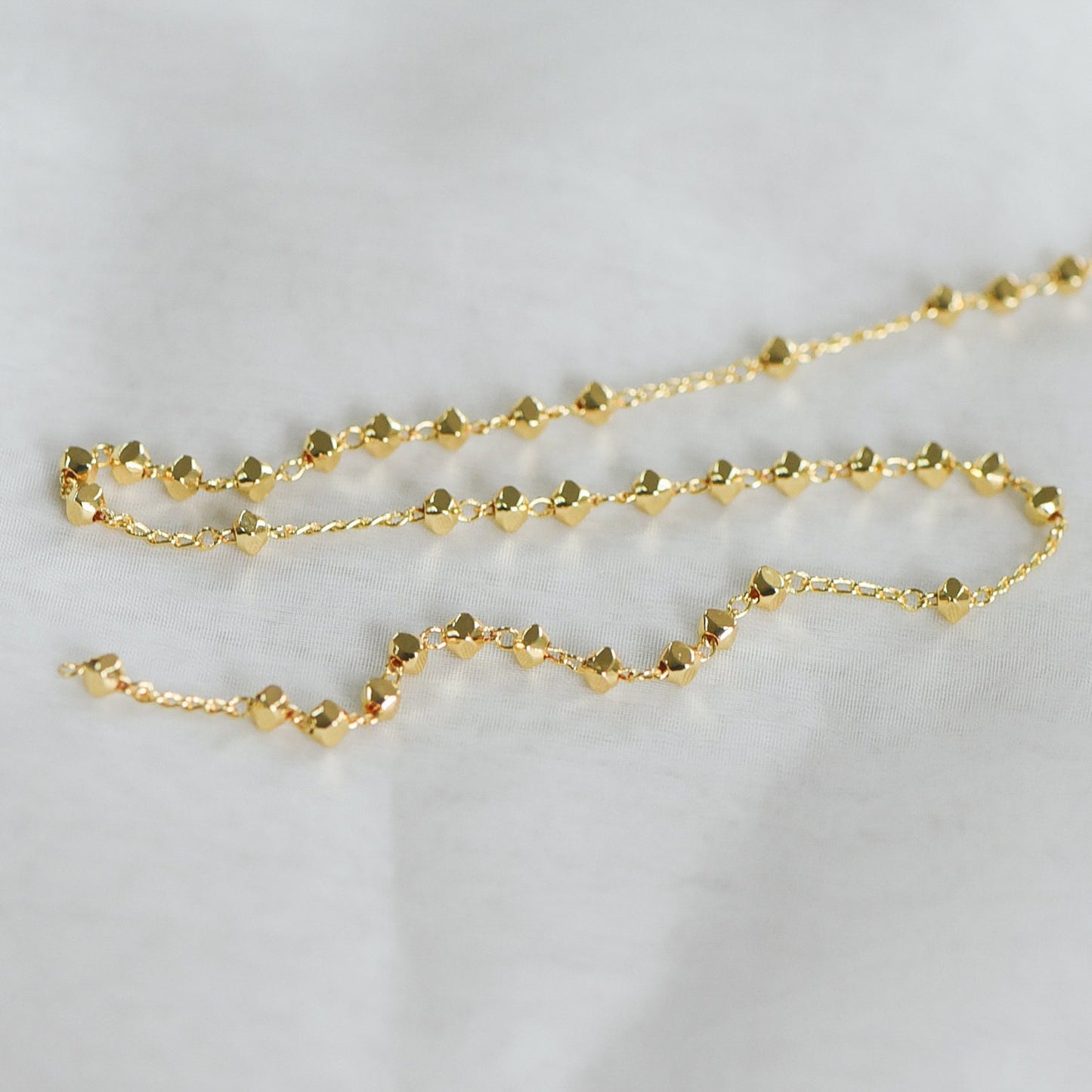 Gold plated Brass Beaded Chains, 1.5mm Chain with 3mm Faceted Beads, Jewelry Craft Chain Wholesale (#LK-193)/ 1 Meter=3.3 ft