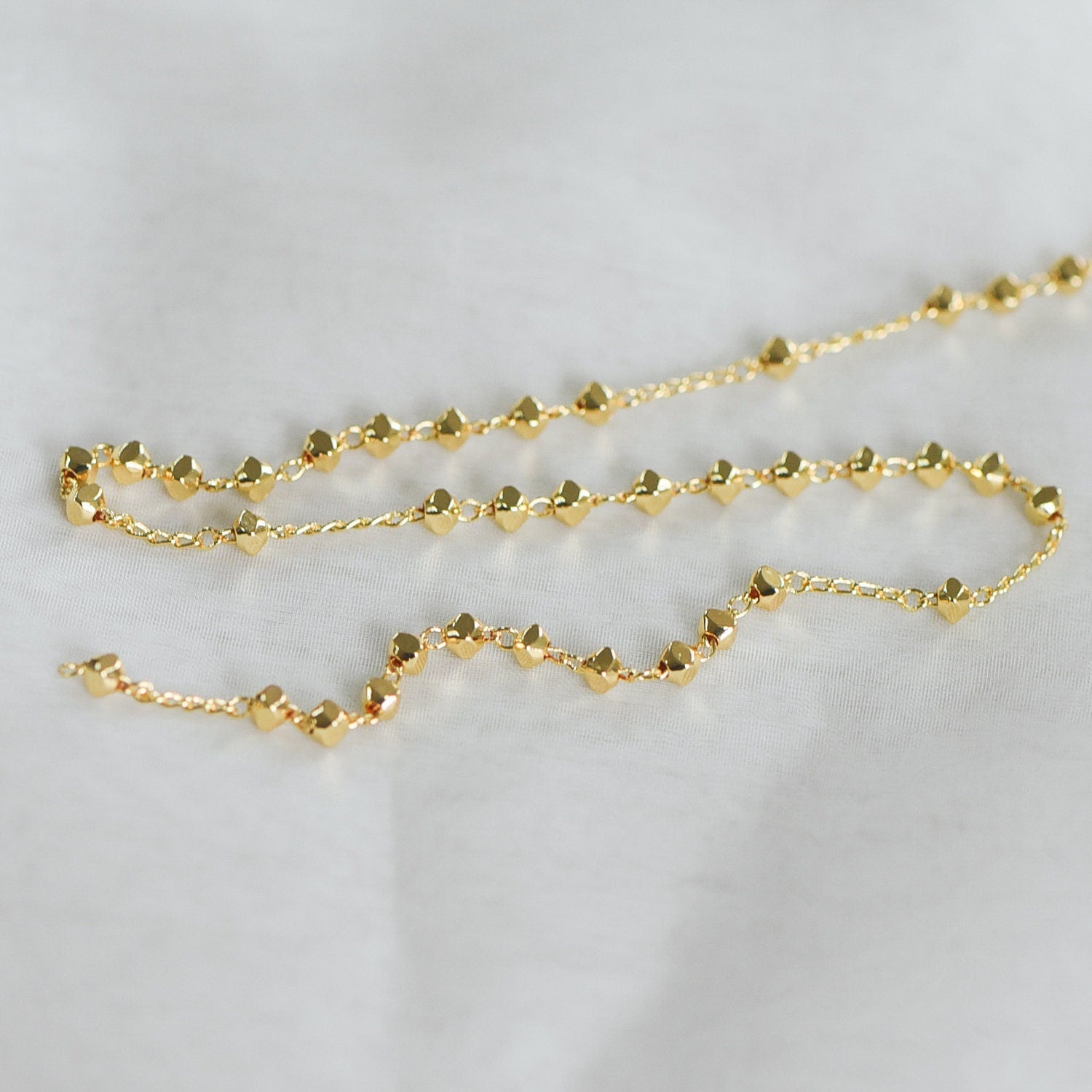 Gold plated Brass Beaded Chains, 1.5mm Chain with 3mm Faceted Beads, Jewelry Craft Chain Wholesale (#LK-193)/ 1 Meter=3.3 ft