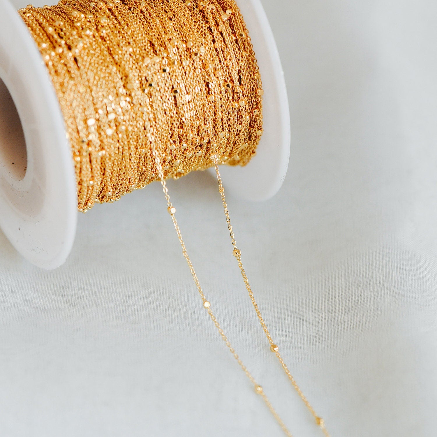 Gold/ Silver Tone Cube Beaded Chains, 0.8mm Cable Chain with 1.3mm Cube Beads, Thin Craft Jewelry Chain (#LK-196)/ 1 Meter=3.3 ft