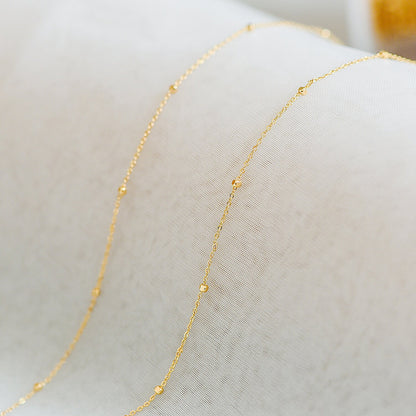 Gold/ Silver Tone Cube Beaded Chains, 0.8mm Cable Chain with 1.3mm Cube Beads, Thin Craft Jewelry Chain (#LK-196)/ 1 Meter=3.3 ft