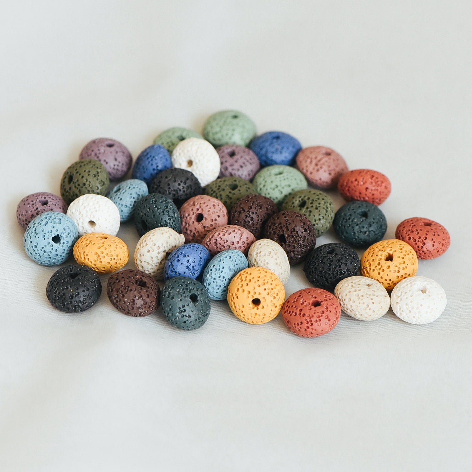 35pcs Volcanic Stone Rondelle Beads 16x10mm, Natural Lava Beads Wholesale, Rainbow Mix Color (#V6087)