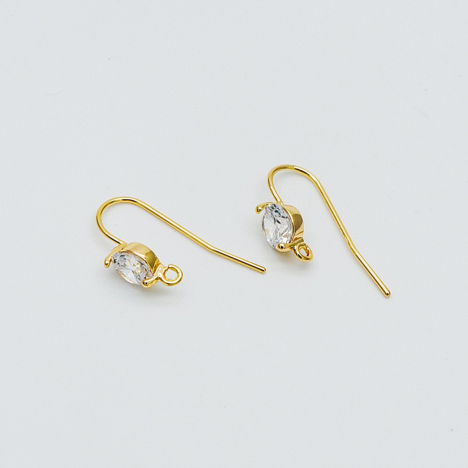10pcs CZ Pave Gold Earring Hook with Loop, 18K Gold Plated Brass Earwires, Craft Earring Components (GB-1125-D)