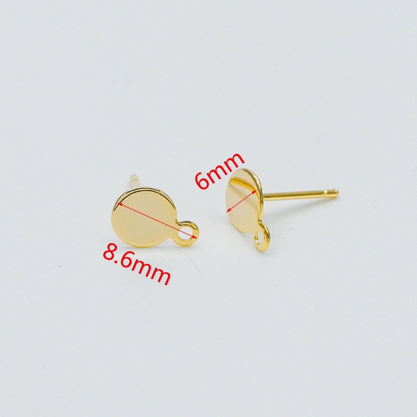 10pcs Gold Ear Posts with Loops, 18K Gold Plated Brass, Square Triangle Rhombus Round, Geometric Stud Earring Components (GB-494)