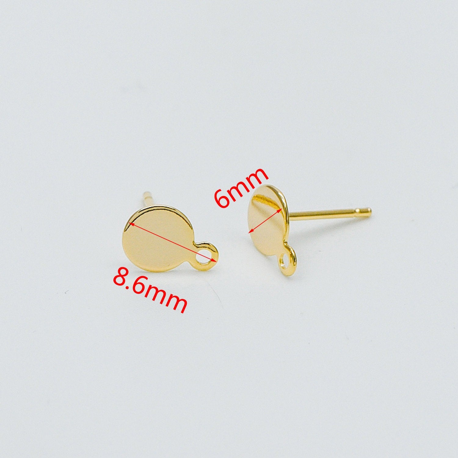 10pcs Gold Ear Posts with Loops, 18K Gold Plated Brass, Square Triangle Rhombus Round, Geometric Stud Earring Components (GB-494)