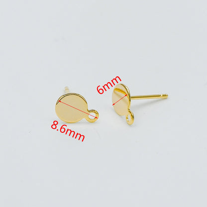 10pcs Gold Ear Posts with Loops, 18K Gold Plated Brass, Square Triangle Rhombus Round, Geometric Stud Earring Components (GB-494)