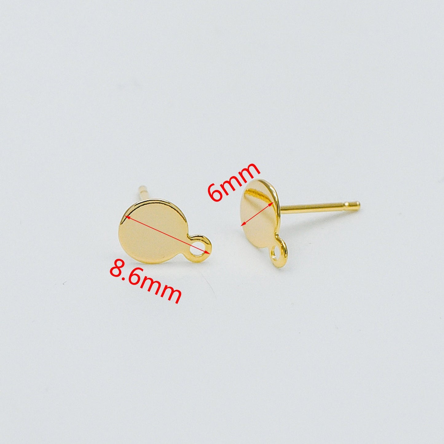 10pcs Gold Ear Posts with Loops, 18K Gold Plated Brass, Square Triangle Rhombus Round, Geometric Stud Earring Components (GB-494)