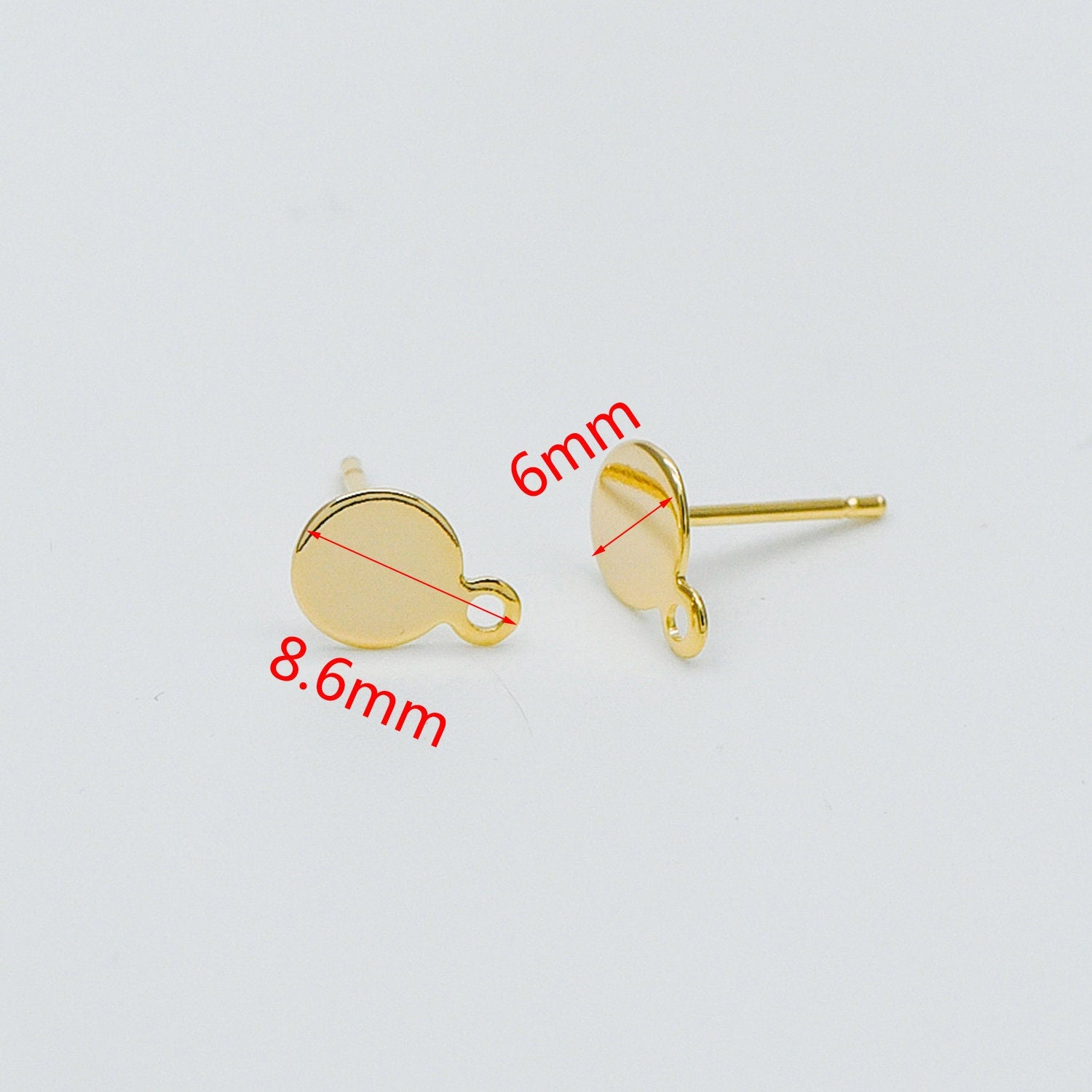 10pcs Gold Ear Posts with Loops, 18K Gold Plated Brass, Square Triangle Rhombus Round, Geometric Stud Earring Components (GB-494)