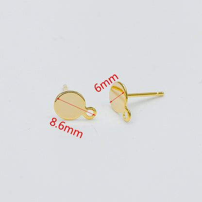 10pcs Gold Ear Posts with Loops, 18K Gold Plated Brass, Square Triangle Rhombus Round, Geometric Stud Earring Components (GB-494)