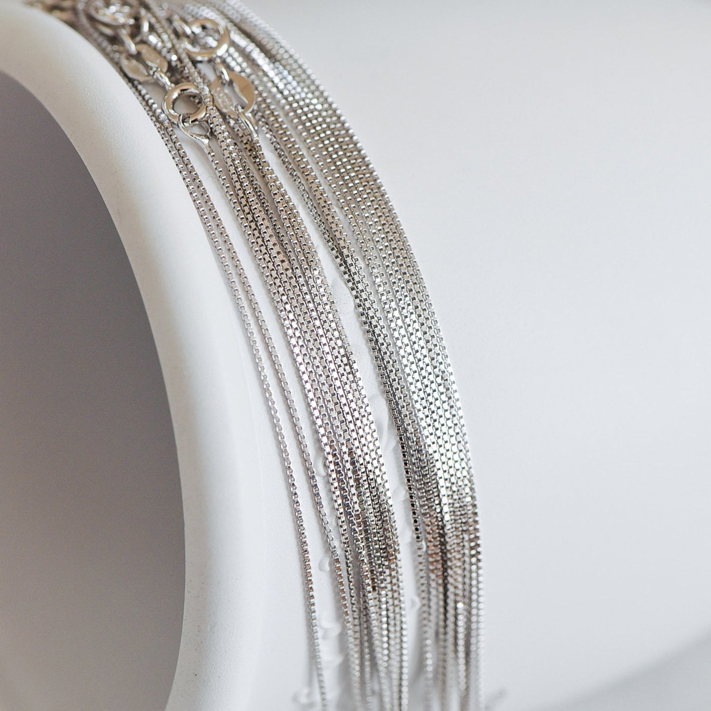 Sterling Silver .925 Finished Necklace Chains for Women, Rhodium plated 18 Inch Box Chains, 0.6mm=22 gauge, Ready to Wear (CY-012)