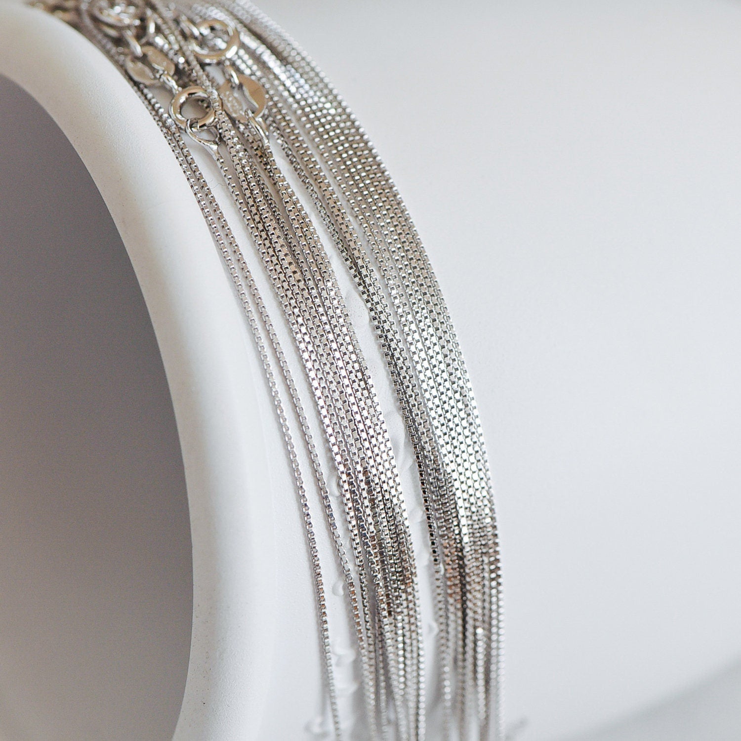 Sterling Silver .925 Finished Necklace Chains for Women, Rhodium plated 18 Inch Box Chains, 0.6mm=22 gauge, Ready to Wear (CY-012)