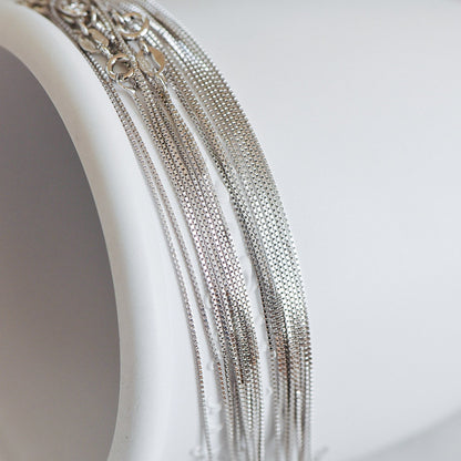 Sterling Silver .925 Finished Necklace Chains for Women, Rhodium plated 18 Inch Box Chains, 0.6mm=22 gauge, Ready to Wear (CY-012)